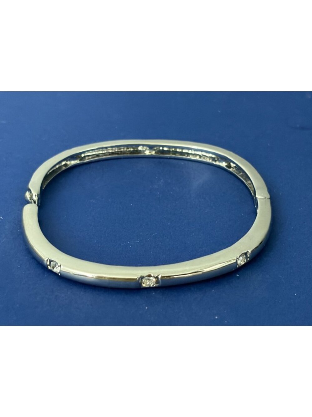 Silver Tone Crystal Bangle Bracelet – Minimalist Hinged Cuff